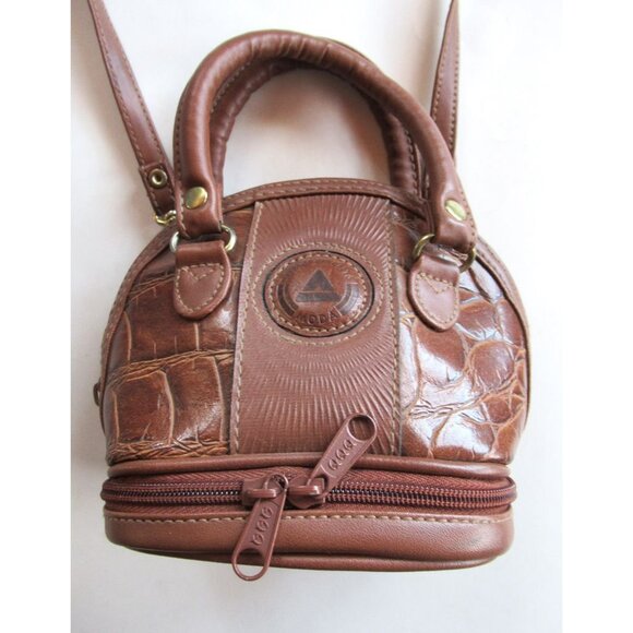 MODA Brand Handbags - MODA Brand Women Bag Small Crossbody Handles Semicircular Brown Faux Crocodile